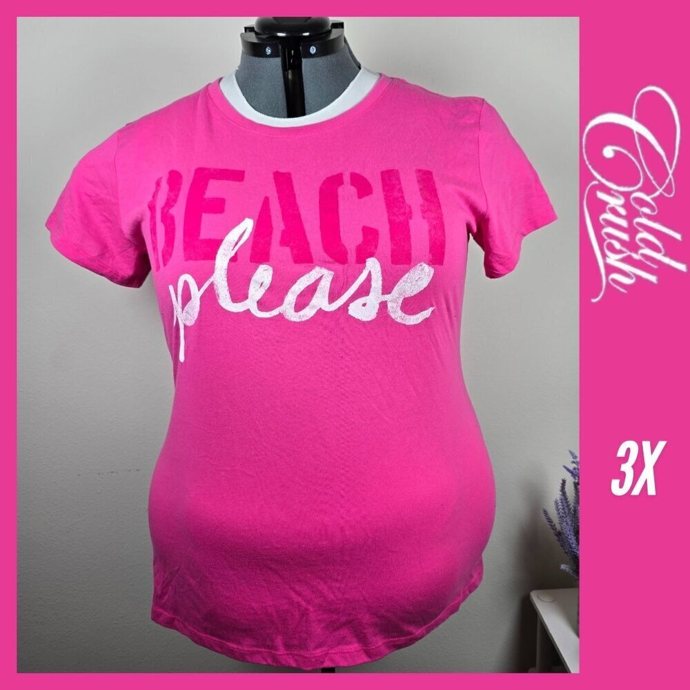 2/$15 Cold Crush‎ "Beach Please" Graphic Tee in Hot Pink (3X)